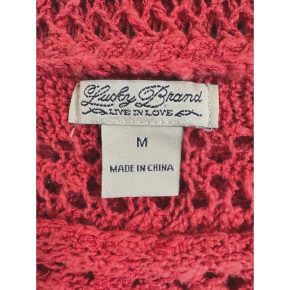 Size Medium LUCKY BRAND CORAL OPEN STITCH KNIT SWEATER‎ TOP Boho Peasant Fall - Picture 3 of 3